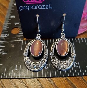Paparazzi Pink and Silver Teardrop Earrings with Intricate Design